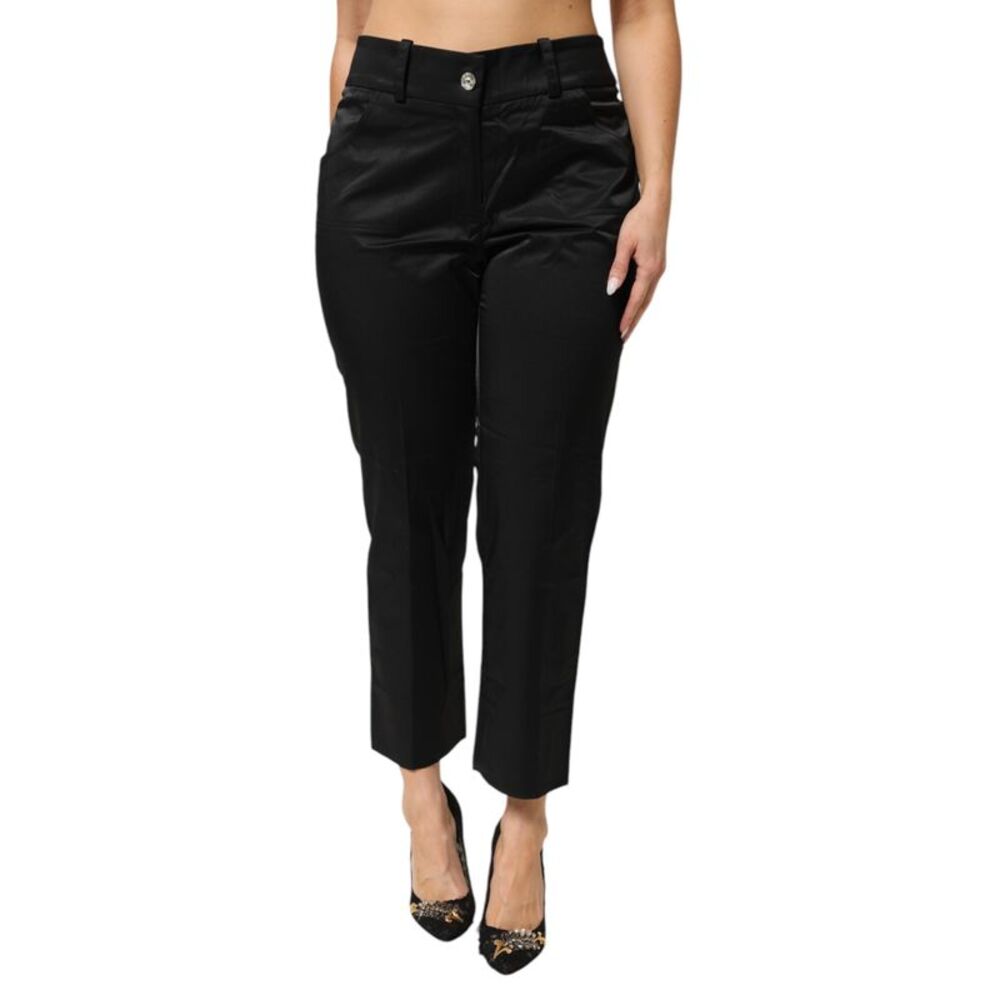 BENCIVENGA Black Cotton Blend Cropped Straight Leg Women's Pants